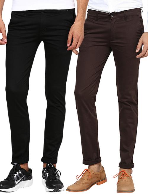 black brown set of 2 cotton chinos casual trouser - 13111941 - Very Small Image - 1