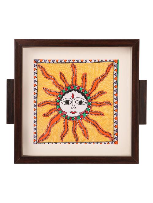 imithila madhubani folk art decorative multicolored tray with embellished sun - 13112104 - Very Small Image - 1