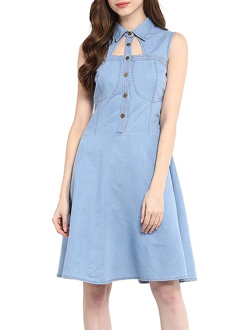 light blue denim A-line dress - 13112220 - Very Small Image - 1