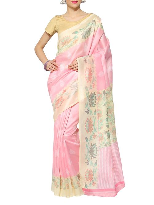 pink cotton silk printed saree with blouse - 13115817 - Very Small Image - 1