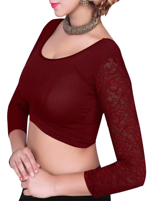 brown plain lace stitched blouse - 13116277 - Very Small Image - 1