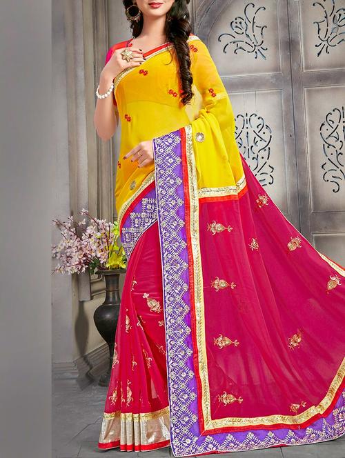 pink chiffon half and half saree - 13117284 - Very Small Image - 1