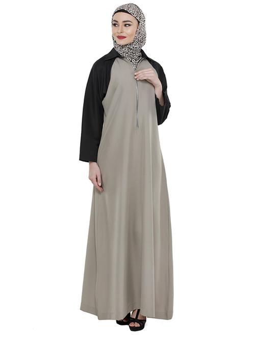 beige abaya with front zip - 13117416 - Very Small Image - 1