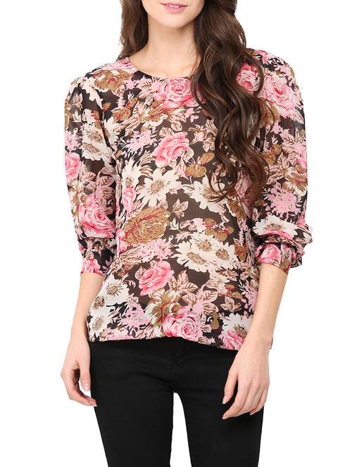 brown floral printed top - 13117679 - Very Small Image - 1