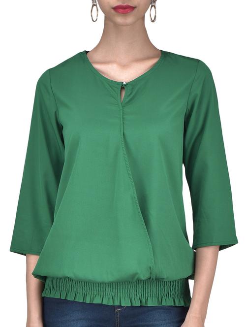 green color solid three quarter sleeved top - 1311772 - Very Small Image - 1