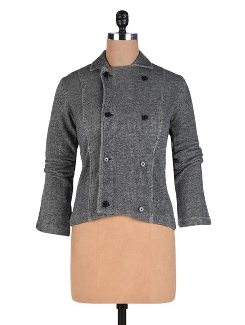 black color fleece solid long sleeved jacket - 1311823 - Very Small Image - 1