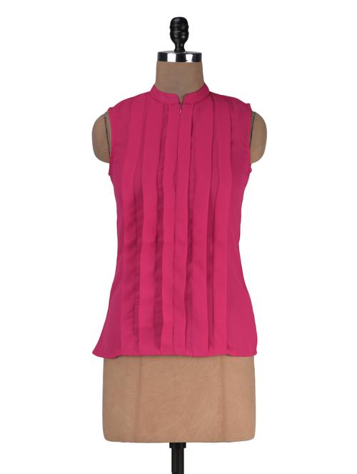 pink poly color georgette solid sleeveless top - 1311830 - Very Small Image - 1