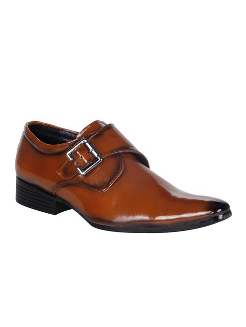 tan leatherette slip on monk strap - 13118641 - Very Small Image - 1