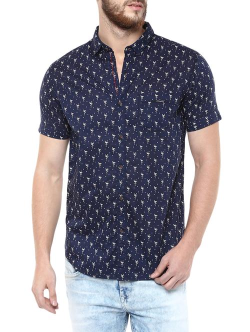 mufti mens navy mid rise slim fit casual shirts - 13119452 - Very Small Image - 1