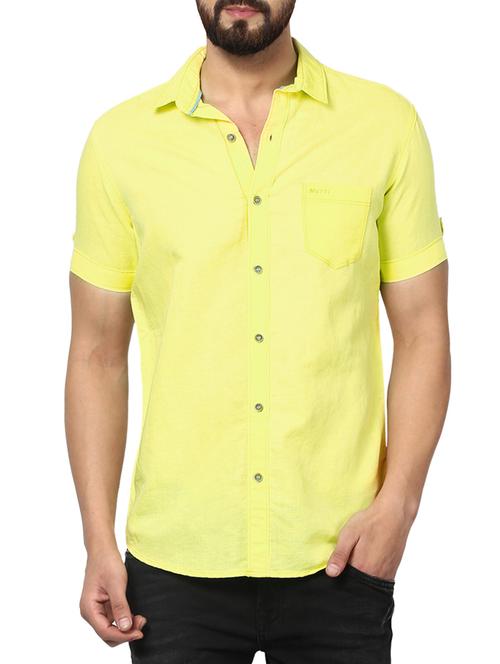 mufti mens yellow mid rise slim fit casual shirts - 13119482 - Very Small Image - 1