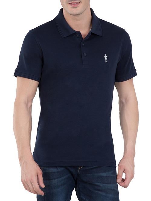 solid navy blue cotton polo t-shirt - 13120825 - Very Small Image - 1