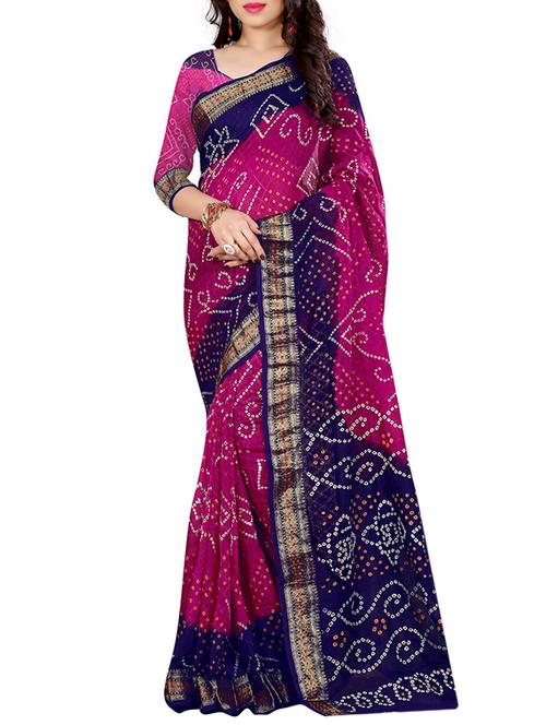 pink & purple art silk bandhani saree - 13121576 - Very Small Image - 1