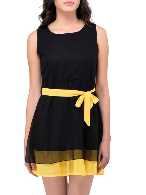 black georgette belted dress - 13123765 - Very Small Image - 1