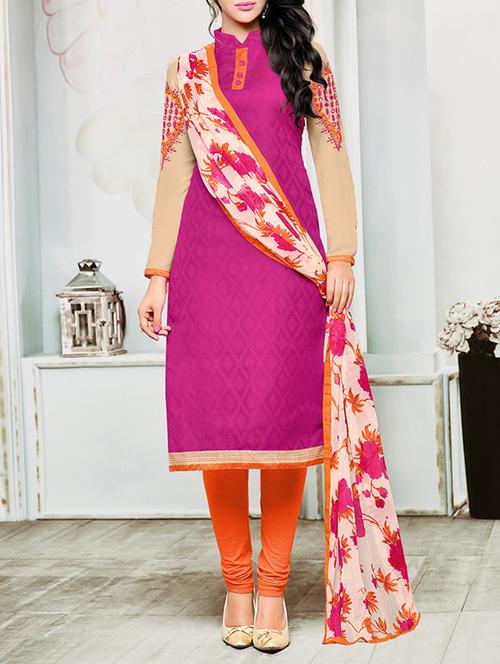 pink cotton blend unstitched suit - 13124010 - Very Small Image - 1