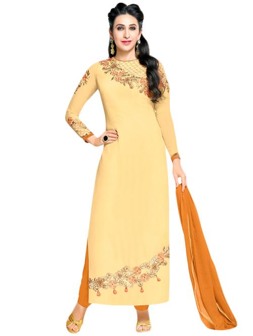 yellow georgette unstitched suit - 13125433 - Very Small Image - 1
