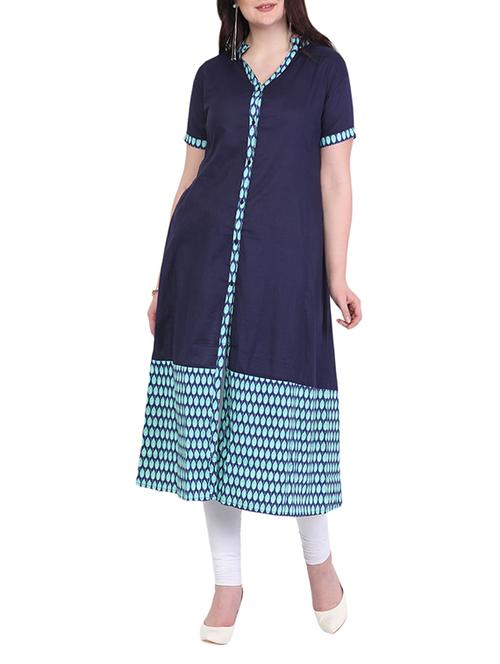 blue cotton printed a-line kurta - 13126036 - Very Small Image - 1