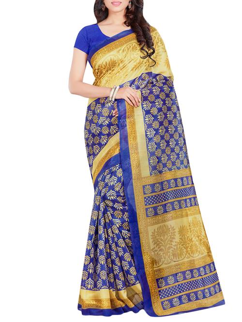 blue silk printed bhagalpuri saree with blouse - 13126657 - Very Small Image - 1