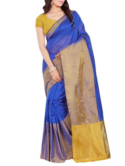 blue cotton  banarasi saree with blouse - 13126662 - Very Small Image - 1