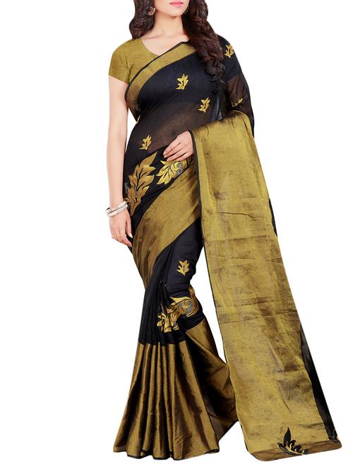 black cotton banarasi saree with blouse - 13126669 - Very Small Image - 1
