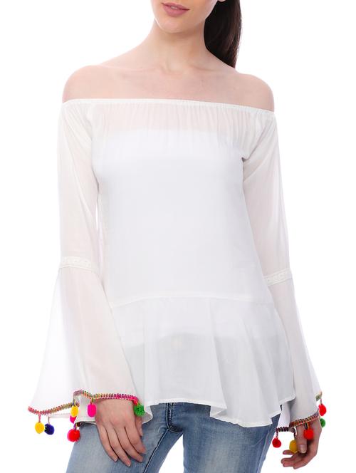 Off Shoulder Pom Pom Detail Top - 13127996 - Very Small Image - 1