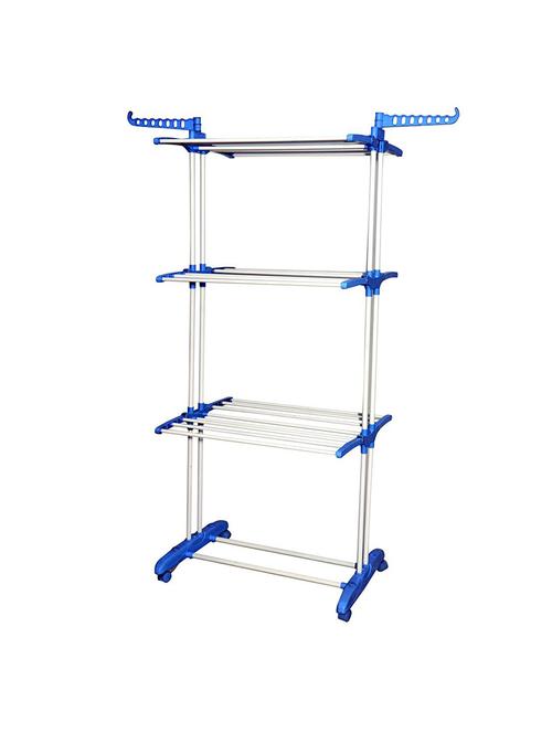 home creations three layer stainless steel floor steel floor cloth dryer stand  (silver, blue) - 13128558 - Very Small Image - 1