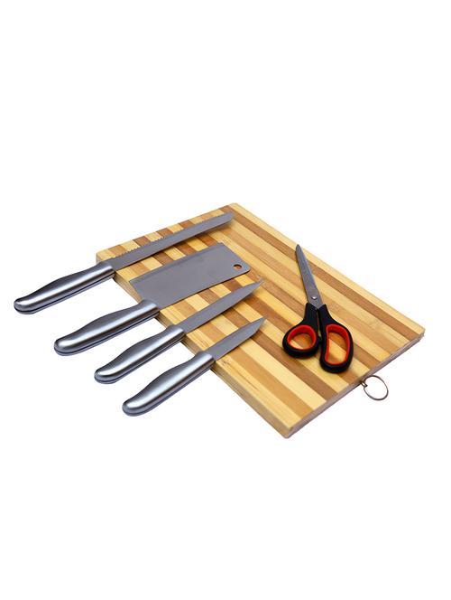 home creations choppingset-steel silver, brown kitchen tool set  (6 pcs knife set with chopping board) - 13128706 - Very Small Image - 1