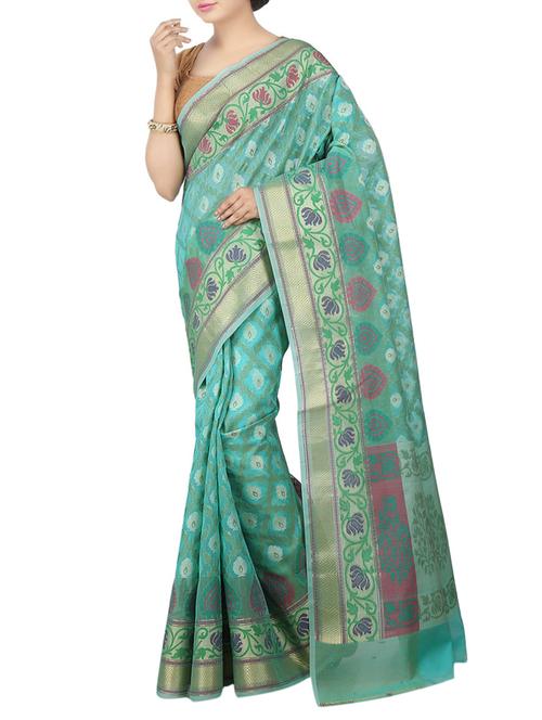 sky blue net banarasi saree with blouse - 13128962 - Very Small Image - 1