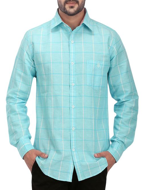 blue linen checked casual shirt - 13131072 - Very Small Image - 1