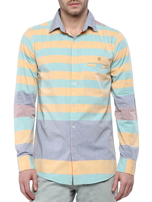 yellow cotton striped casual shirt - 13131132 - Very Small Image - 1
