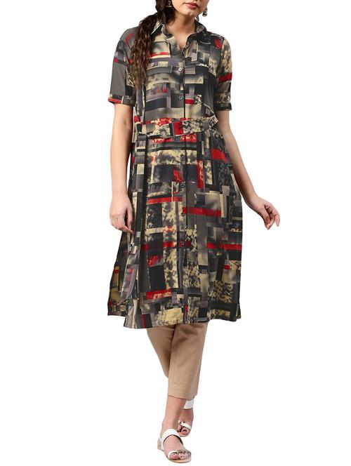 multi georgette printed  straight kurta - 13132318 - Very Small Image - 1