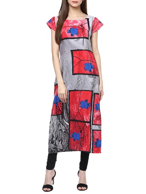 red crepe straight kurta - 13132672 - Very Small Image - 1