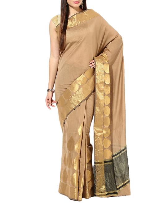 brown cotton saree with blouse - 13134991 - Very Small Image - 1