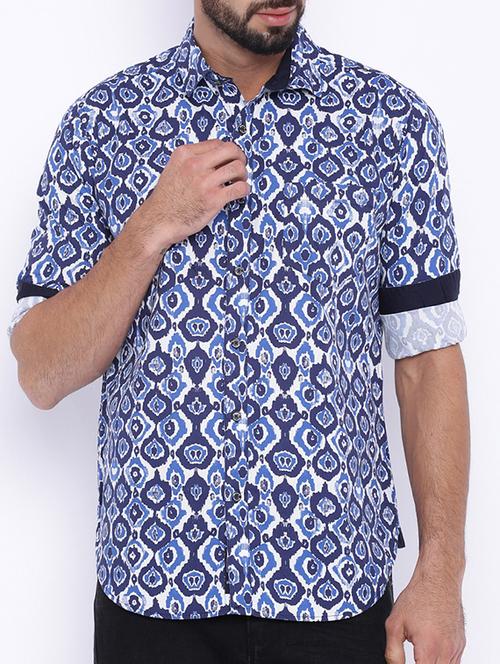blue cotton printed casual shirt - 13135805 - Very Small Image - 1
