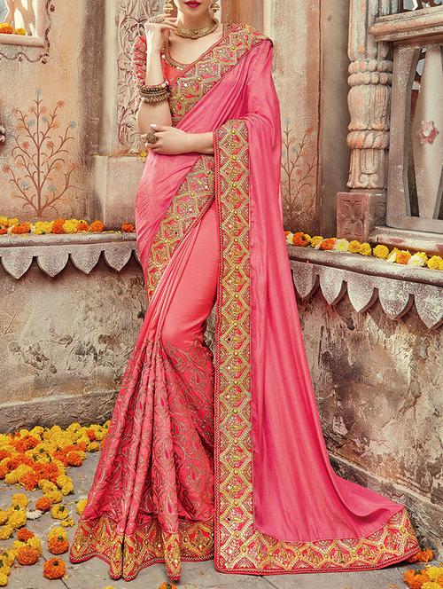 pink silk heavy embroidered saree with blouse - 13136676 - Very Small Image - 1