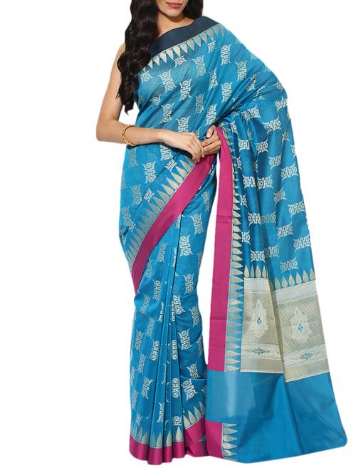 turquoise woven saree with blouse - 13137623 - Very Small Image - 1