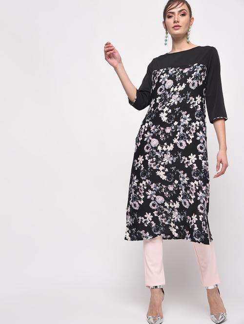 black crepe straight kurta - 13141193 - Very Small Image - 1