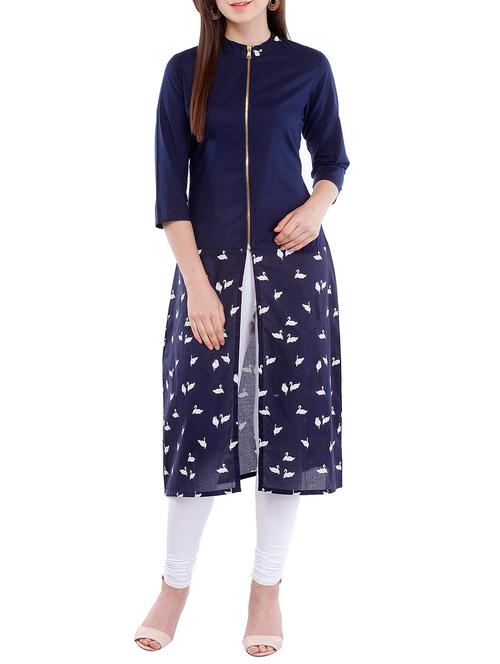 blue cotton aline kurta - 13141269 - Very Small Image - 1