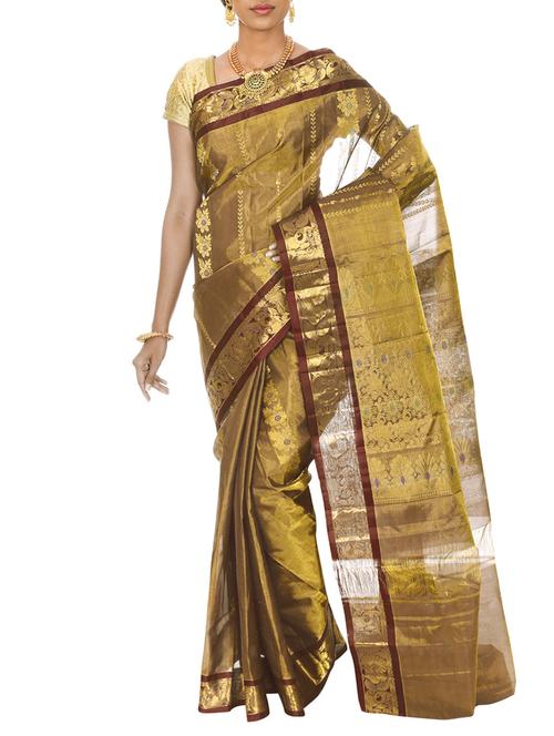 gold silk kanjivaram saree with blouse - 13141505 - Very Small Image - 1