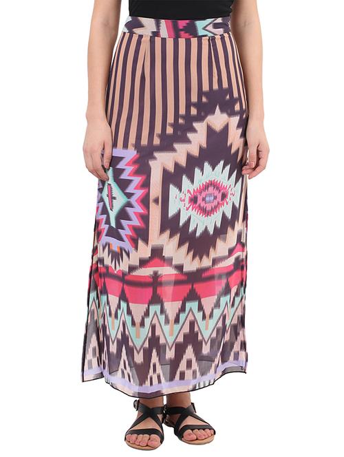 multicolored printed georgette skirt - 13144221 - Very Small Image - 1