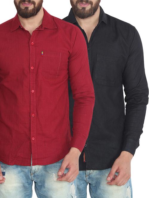 red black setof 2 cotton casual shirt - 13145369 - Very Small Image - 1