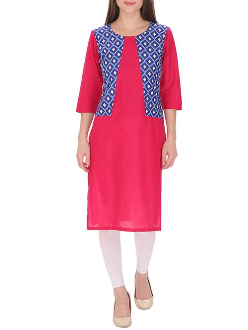 magenta cotton printed  straight kurta - 13146538 - Very Small Image - 1