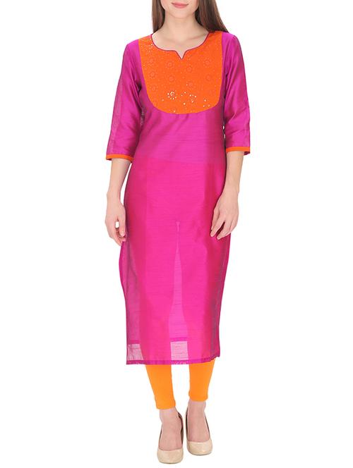 magenta dupion long kurta - 13146541 - Very Small Image - 1