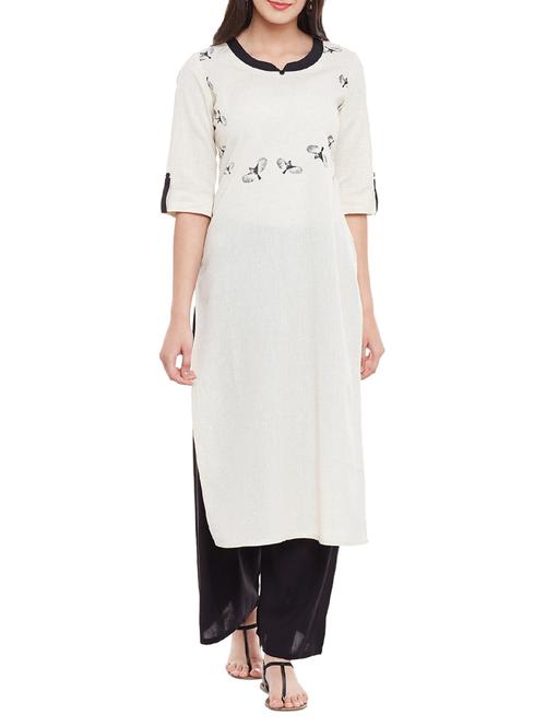cream cotton straight kurta - 13146798 - Very Small Image - 1