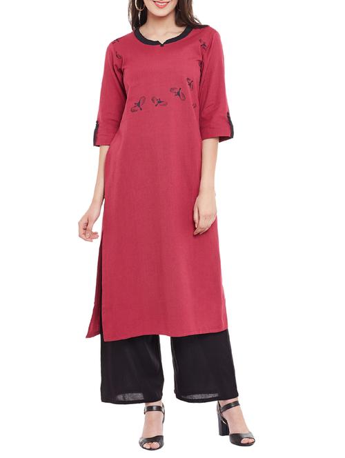 pink cotton straight kurta - 13146799 - Very Small Image - 1