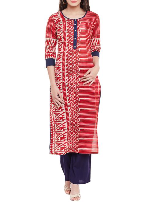 red cotton straight kurta - 13146813 - Very Small Image - 1