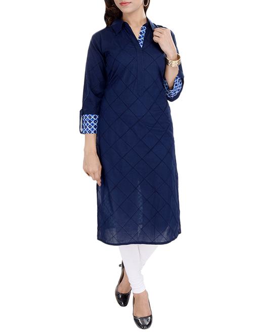 blue cotton straight kurta - 13147140 - Very Small Image - 1