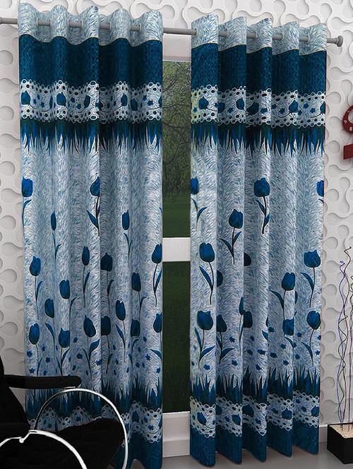 homefab india 2 pcs rose blue door curtain - 7 ft - 13148935 - Very Small Image - 1