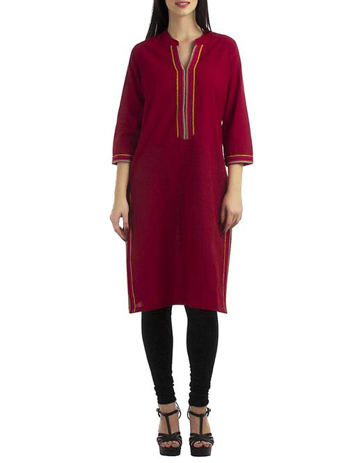 red cotton straight kurta - 13149285 - Very Small Image - 1