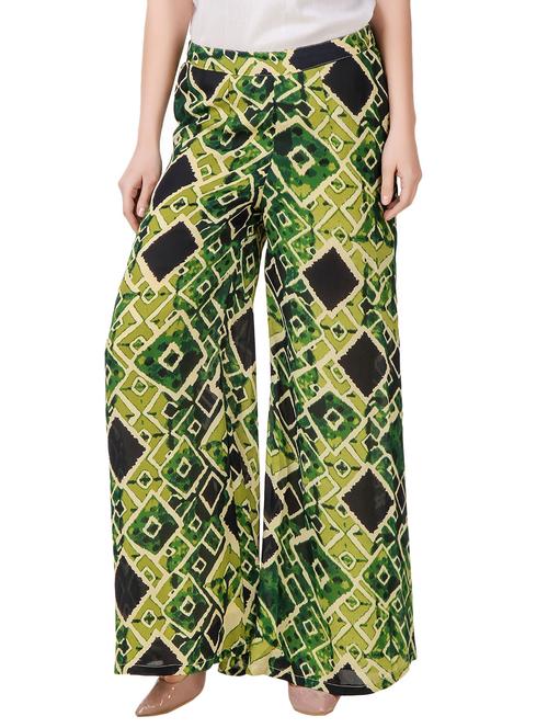 green printed georgette palazzo - 13149961 - Very Small Image - 1