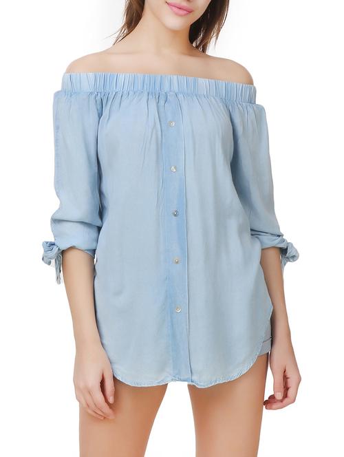 light blue cotton off-shoulder top - 13149975 - Very Small Image - 1
